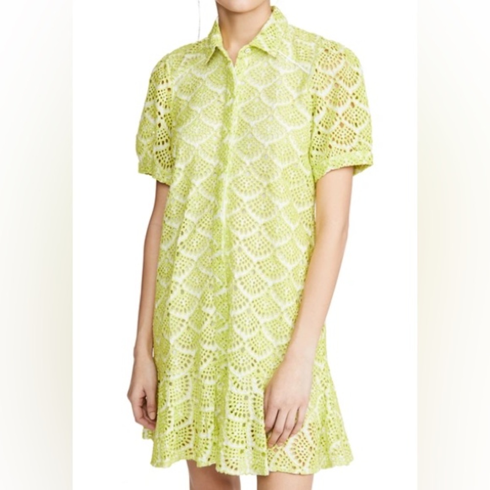 Tanya Taylor Aliciana Eyelet Lime Green Shirt Dress | Size 2